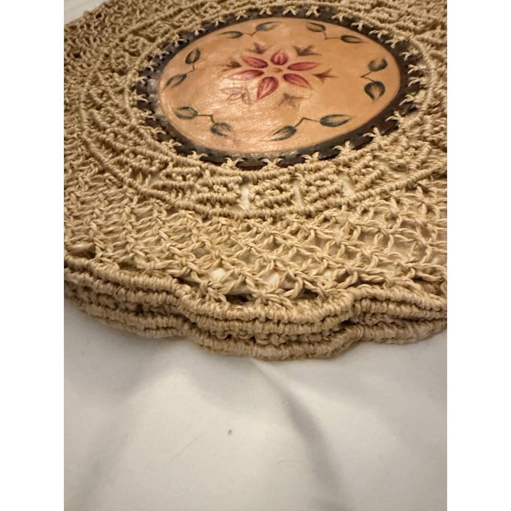 Woven Crossbody Purse with Hand Painted Leather Center Bohemian - Picture 3 of 8